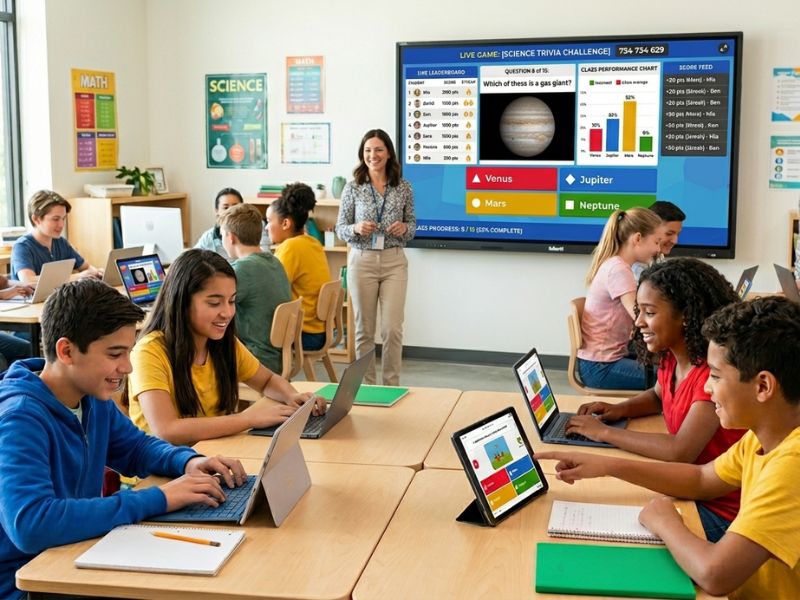 Blooket dashboard interface showing game stats, question sets, and student progress