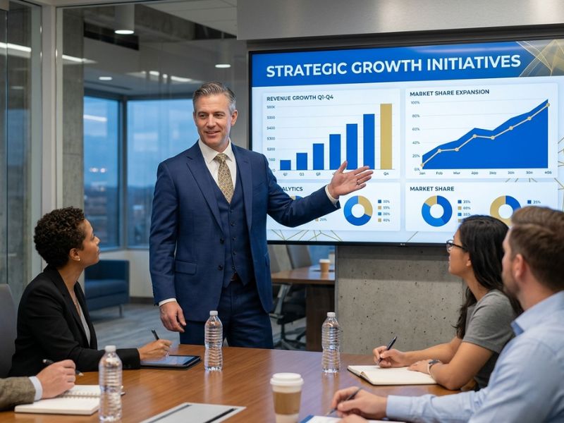 Pedrovazpaulo business consultant presenting business growth strategy and analytics dashboard